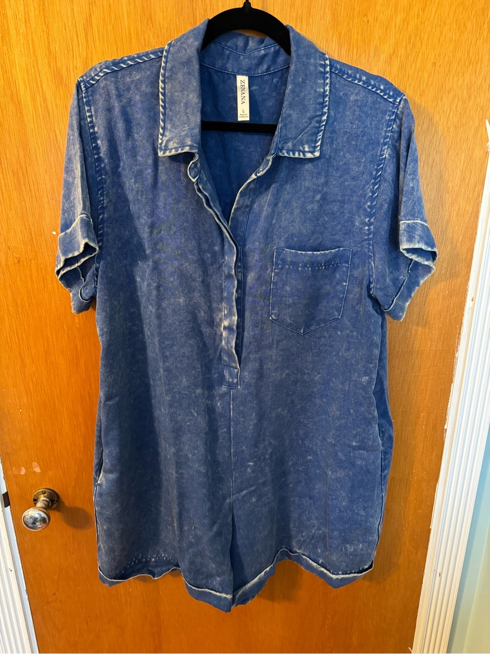 Blue Denim Short-Sleeve Romper